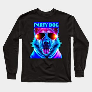 Party Dog Synthwave Retro Long Sleeve T-Shirt